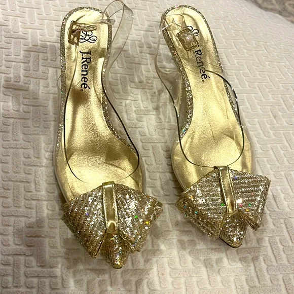 J.Renee | Shoes | J Renee Gold Bow Slingback Heels | Poshmark